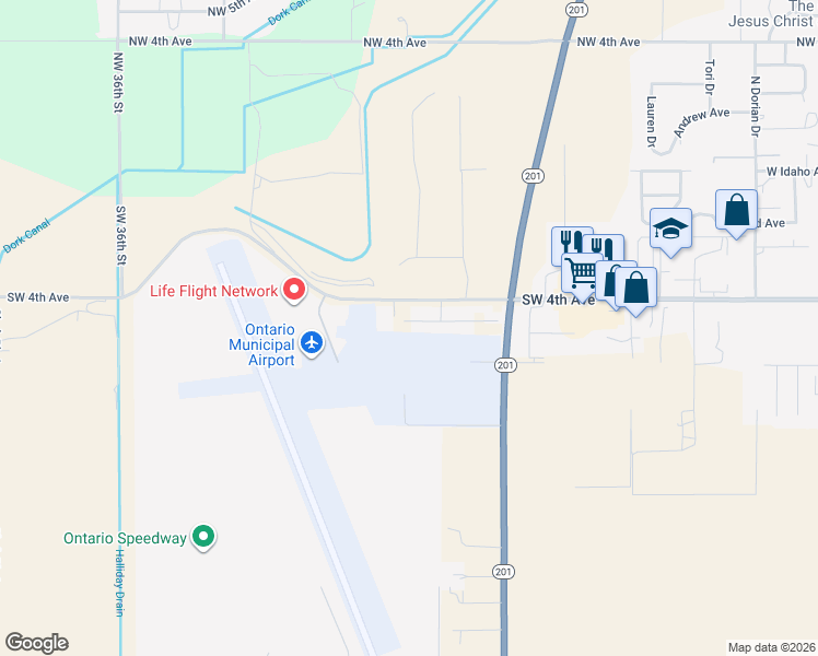 map of restaurants, bars, coffee shops, grocery stores, and more near 3130 Court Avenue in Ontario