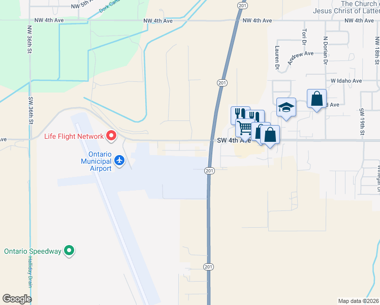 map of restaurants, bars, coffee shops, grocery stores, and more near 3130 Court Avenue in Ontario