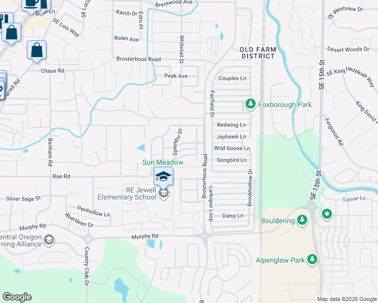 map of restaurants, bars, coffee shops, grocery stores, and more near 61201 Dayspring Drive in Bend