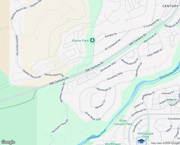 map of restaurants, bars, coffee shops, grocery stores, and more near 19378 Brookside Way in Bend