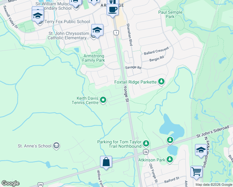 map of restaurants, bars, coffee shops, grocery stores, and more near 16220-16238 Yonge Street in Newmarket