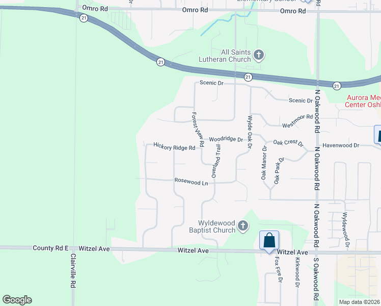 map of restaurants, bars, coffee shops, grocery stores, and more near 3625 Acorn Court in Oshkosh