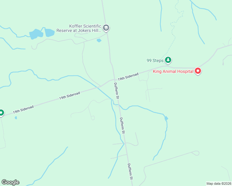 map of restaurants, bars, coffee shops, grocery stores, and more near 16694 Dufferin Street in King City