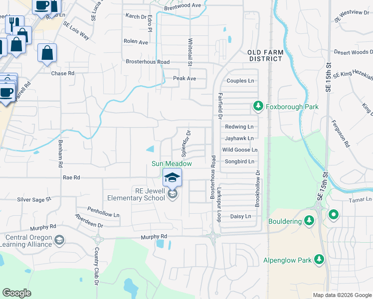 map of restaurants, bars, coffee shops, grocery stores, and more near 20541 Sun Meadow Way in Bend