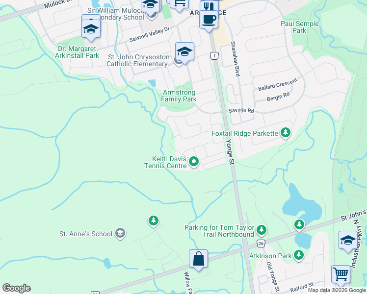 map of restaurants, bars, coffee shops, grocery stores, and more near 563 New England Court in Newmarket