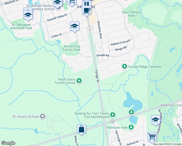 map of restaurants, bars, coffee shops, grocery stores, and more near 950 Isaac Phillips Way in Newmarket
