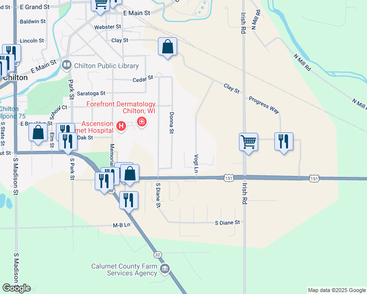 map of restaurants, bars, coffee shops, grocery stores, and more near 721 Vogt Lane in Chilton