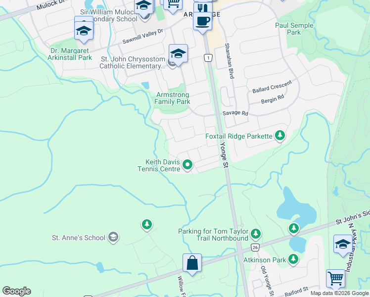 map of restaurants, bars, coffee shops, grocery stores, and more near 551 New England Court in Newmarket