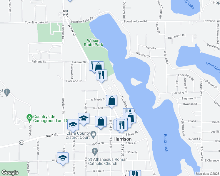map of restaurants, bars, coffee shops, grocery stores, and more near 823 Harrison Street in Harrison