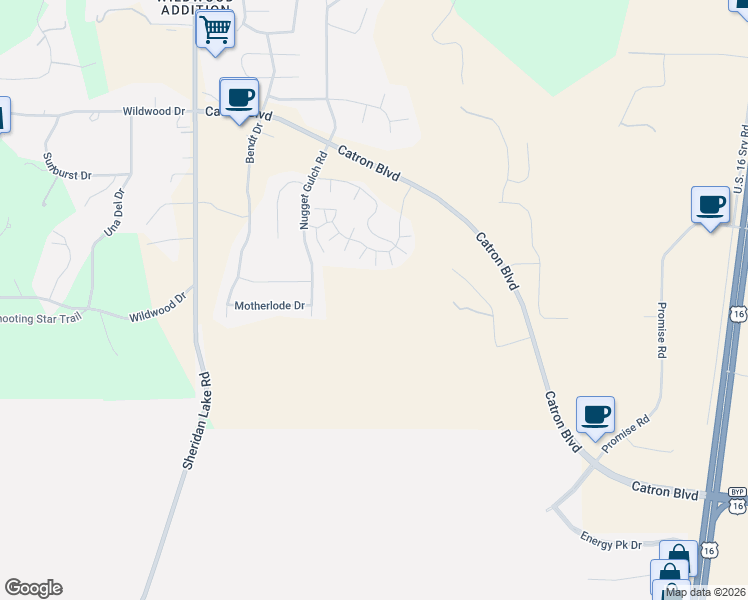 map of restaurants, bars, coffee shops, grocery stores, and more near 2899 Belgarde Boulevard in Rapid City
