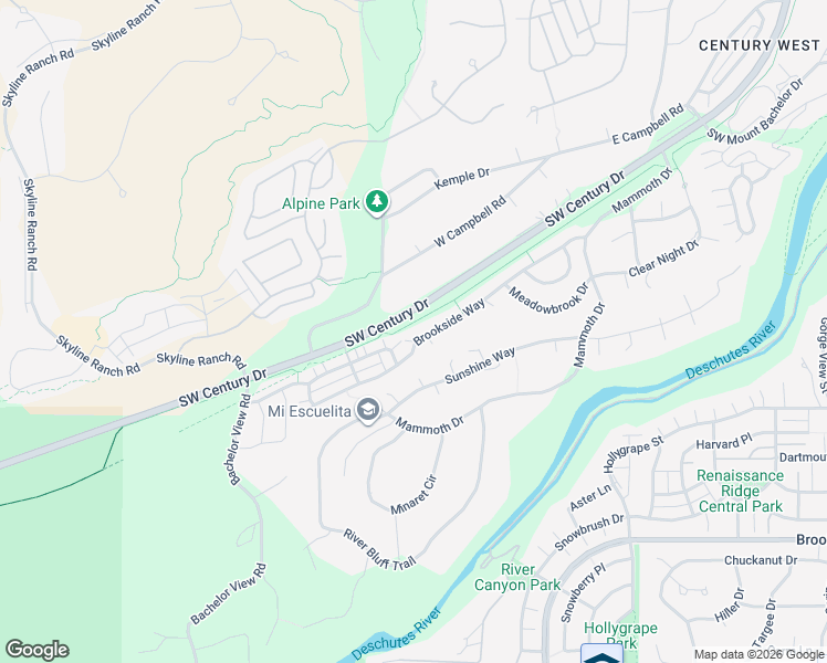 map of restaurants, bars, coffee shops, grocery stores, and more near 19444 Brookside Way in Bend