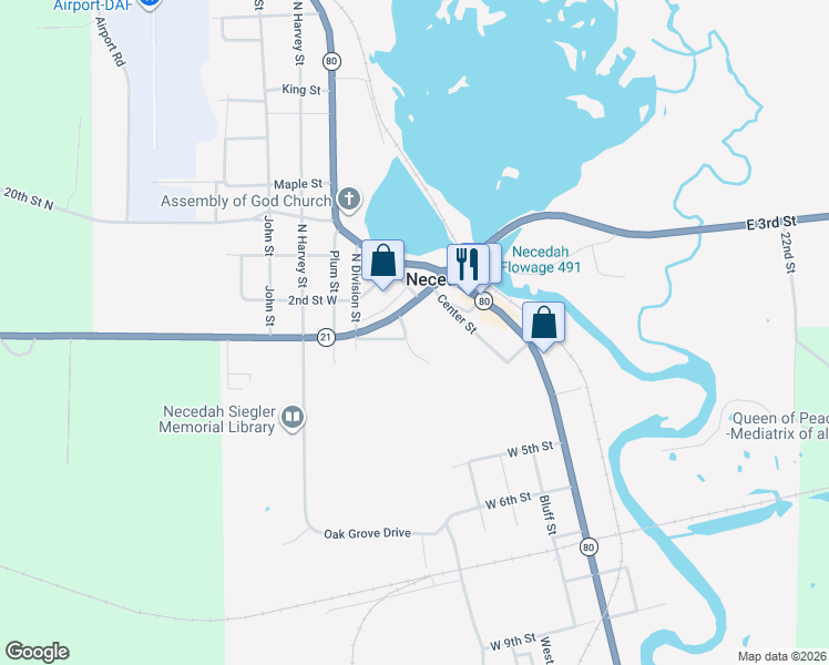 map of restaurants, bars, coffee shops, grocery stores, and more near 209 West 3rd Street in Necedah