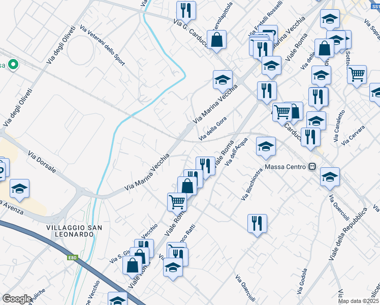 map of restaurants, bars, coffee shops, grocery stores, and more near 10 Via San Giuseppe Vecchio in Massa