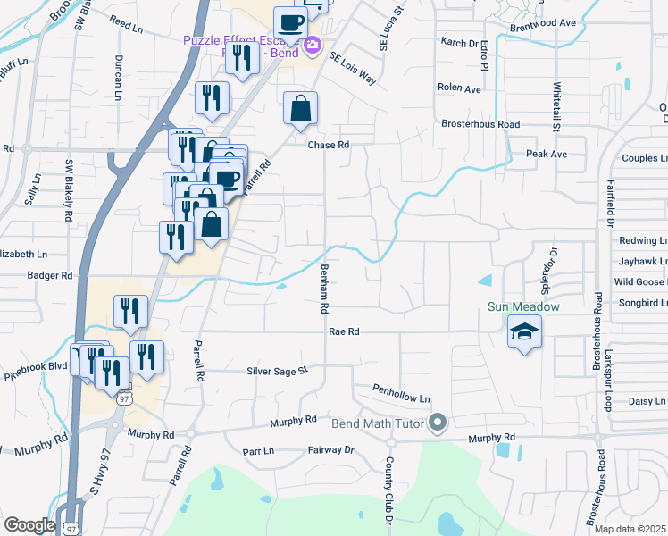 map of restaurants, bars, coffee shops, grocery stores, and more near 20347 Willopa Court in Bend