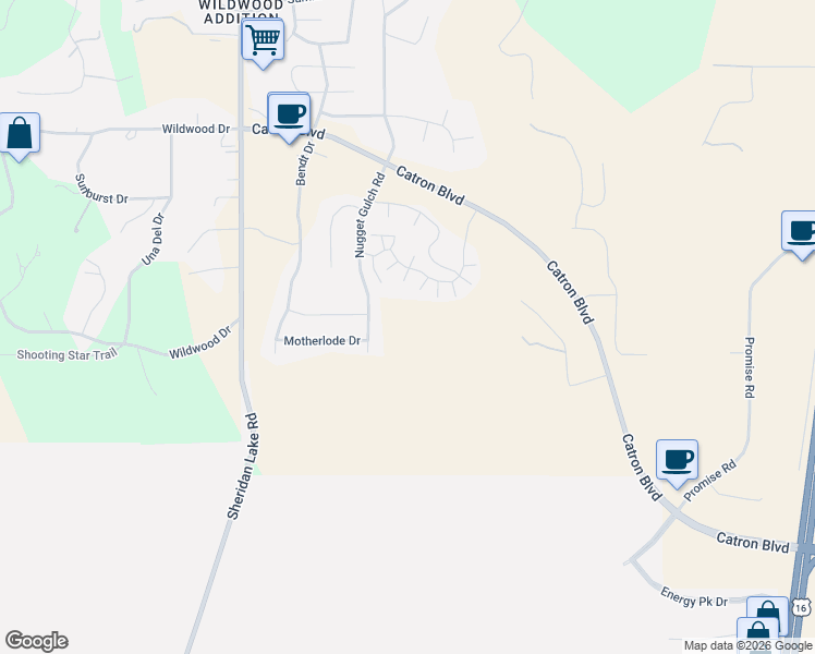 map of restaurants, bars, coffee shops, grocery stores, and more near 5570 Nugget Gulch Road in Rapid City