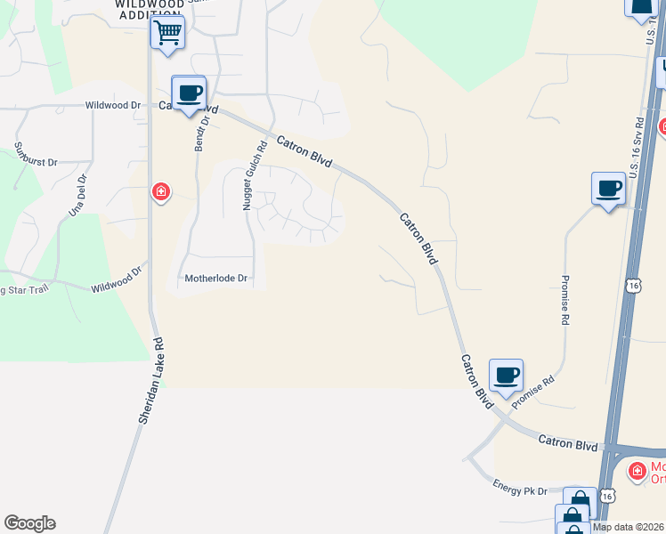 map of restaurants, bars, coffee shops, grocery stores, and more near 2623-2899 Belgarde Boulevard in Rapid City
