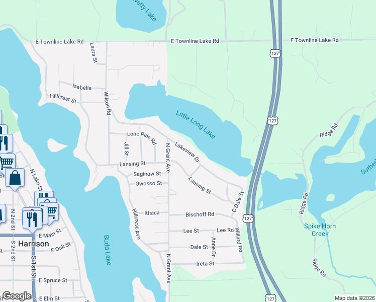 map of restaurants, bars, coffee shops, grocery stores, and more near 3121 Lakeview Drive in Harrison