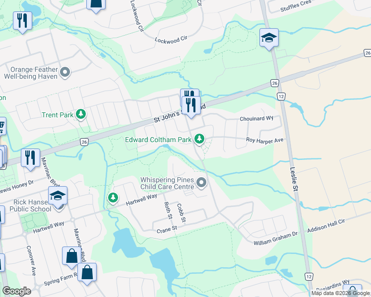 map of restaurants, bars, coffee shops, grocery stores, and more near 177 Roy Harper Avenue in Aurora