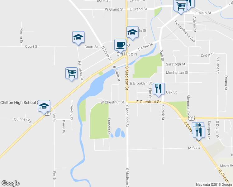 map of restaurants, bars, coffee shops, grocery stores, and more near 701 South State Street in Chilton