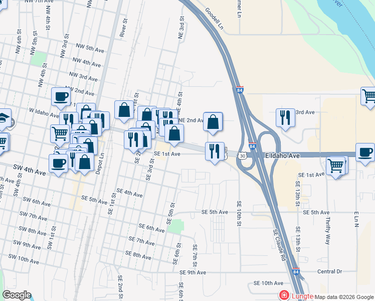 map of restaurants, bars, coffee shops, grocery stores, and more near 532 East Idaho Avenue in Ontario
