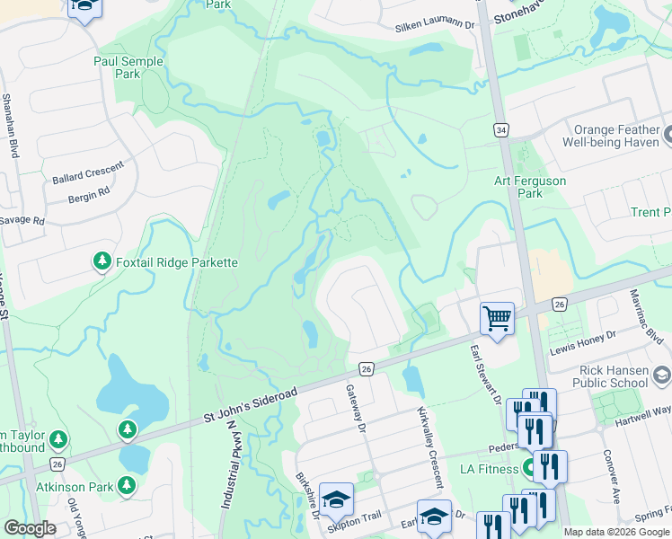 map of restaurants, bars, coffee shops, grocery stores, and more near 136 Pinnacle Trail in Aurora