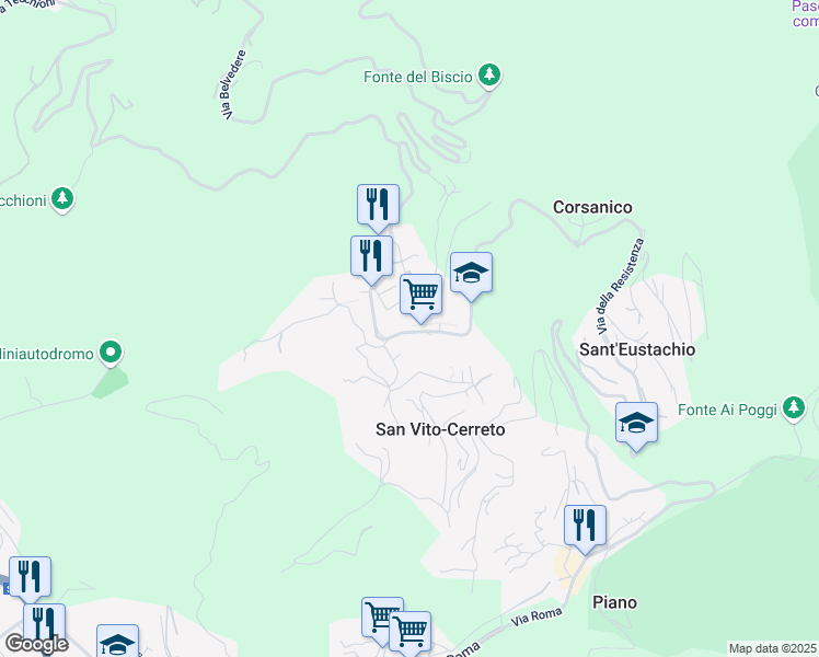 map of restaurants, bars, coffee shops, grocery stores, and more near 3 Via Colle in San Vito-cerreto