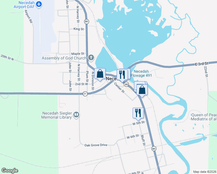 map of restaurants, bars, coffee shops, grocery stores, and more near 209 West 3rd Street in Necedah