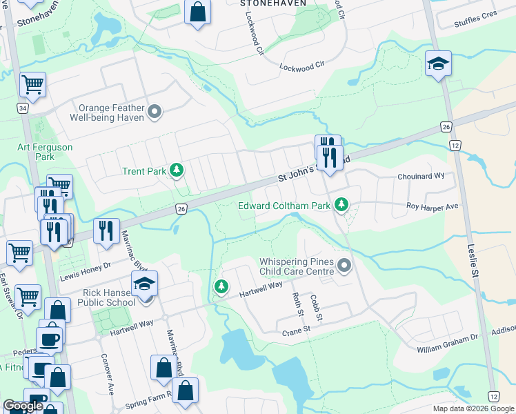 map of restaurants, bars, coffee shops, grocery stores, and more near 11 Mowder Drive in Aurora