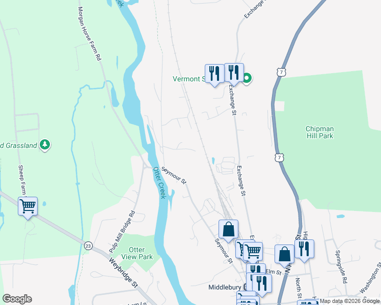 map of restaurants, bars, coffee shops, grocery stores, and more near 110 Sarahs Way in Middlebury