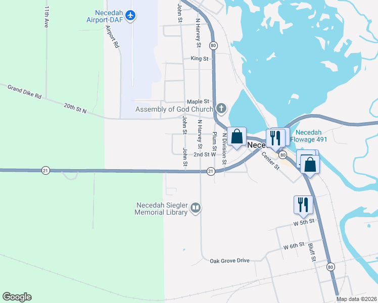 map of restaurants, bars, coffee shops, grocery stores, and more near 700 West 3rd Street in Necedah