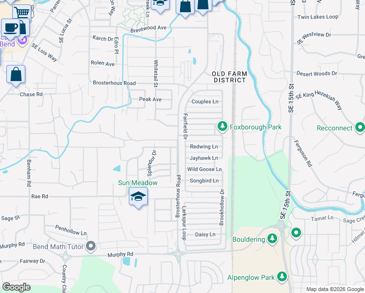 map of restaurants, bars, coffee shops, grocery stores, and more near 61267 Fairfield Drive in Bend