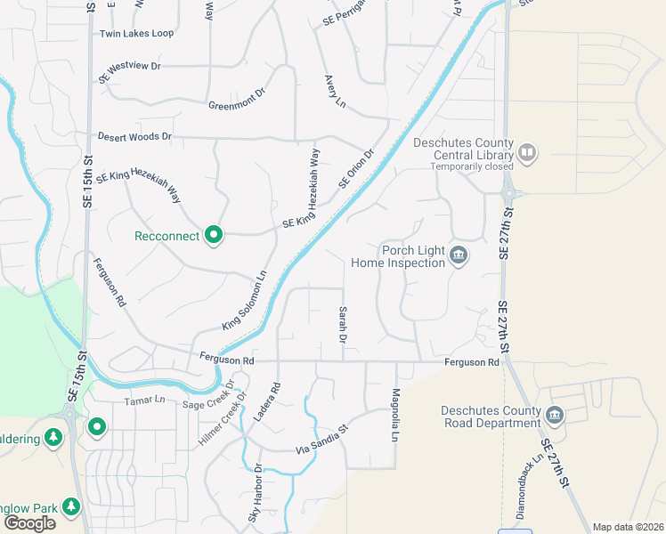 map of restaurants, bars, coffee shops, grocery stores, and more near 61325 Sarah Drive in Bend
