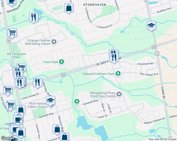 map of restaurants, bars, coffee shops, grocery stores, and more near 35 Mowder Drive in Aurora