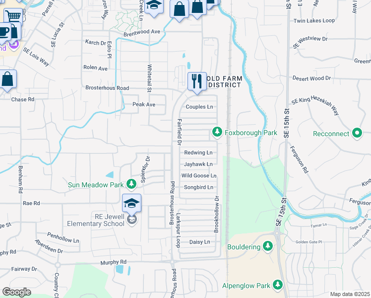 map of restaurants, bars, coffee shops, grocery stores, and more near 20614 Redwing Lane in Bend