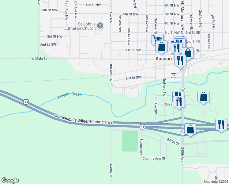 map of restaurants, bars, coffee shops, grocery stores, and more near 700 West Veterans Memorial Highway in Kasson