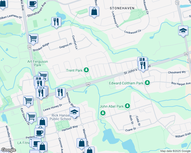 map of restaurants, bars, coffee shops, grocery stores, and more near in Aurora