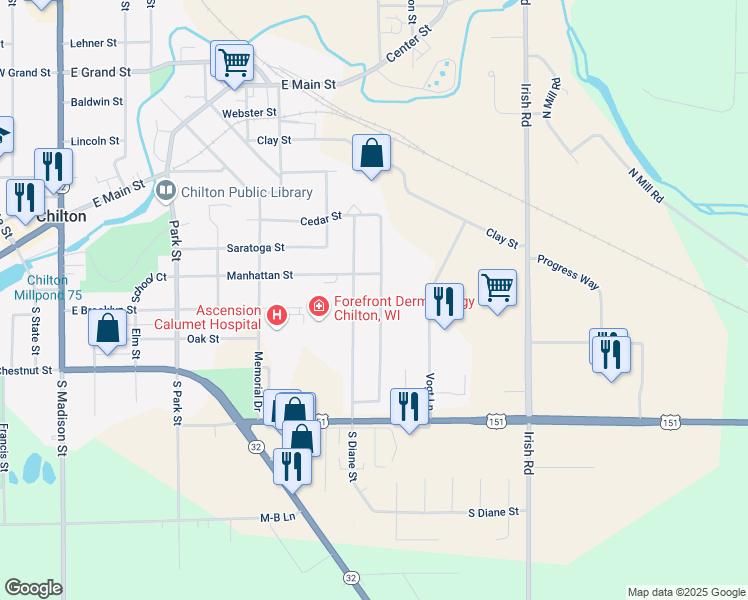 map of restaurants, bars, coffee shops, grocery stores, and more near 517 Donna Street in Chilton