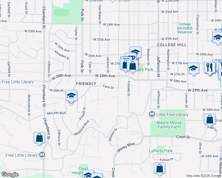 map of restaurants, bars, coffee shops, grocery stores, and more near 911 Tiara Street in Eugene
