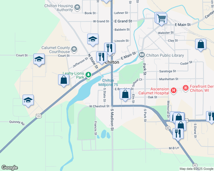 map of restaurants, bars, coffee shops, grocery stores, and more near 502 South State Street in Chilton