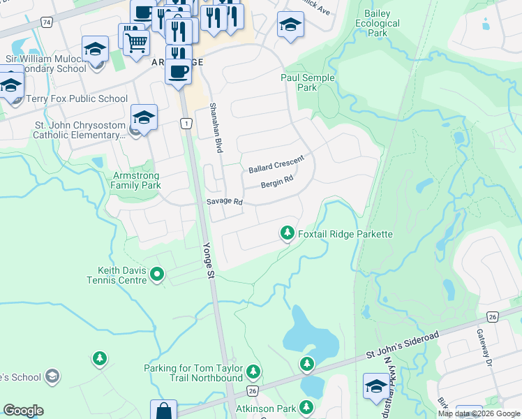 map of restaurants, bars, coffee shops, grocery stores, and more near 861 Cassie Road in Newmarket