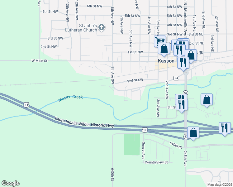 map of restaurants, bars, coffee shops, grocery stores, and more near 700 West Veterans Memorial Highway in Kasson