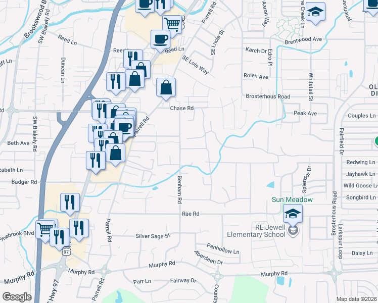 map of restaurants, bars, coffee shops, grocery stores, and more near 20351 Klahani Drive in Bend