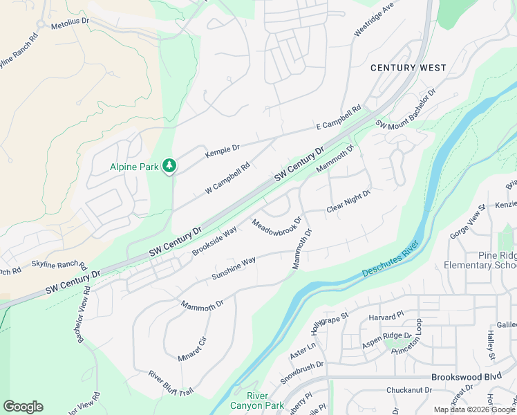 map of restaurants, bars, coffee shops, grocery stores, and more near 19526 Southwest Century Drive in Bend