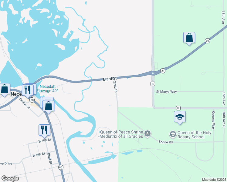 map of restaurants, bars, coffee shops, grocery stores, and more near 607 East 3rd Street in Necedah