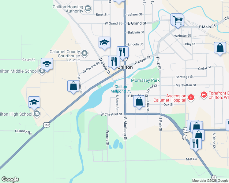 map of restaurants, bars, coffee shops, grocery stores, and more near 502 South State Street in Chilton