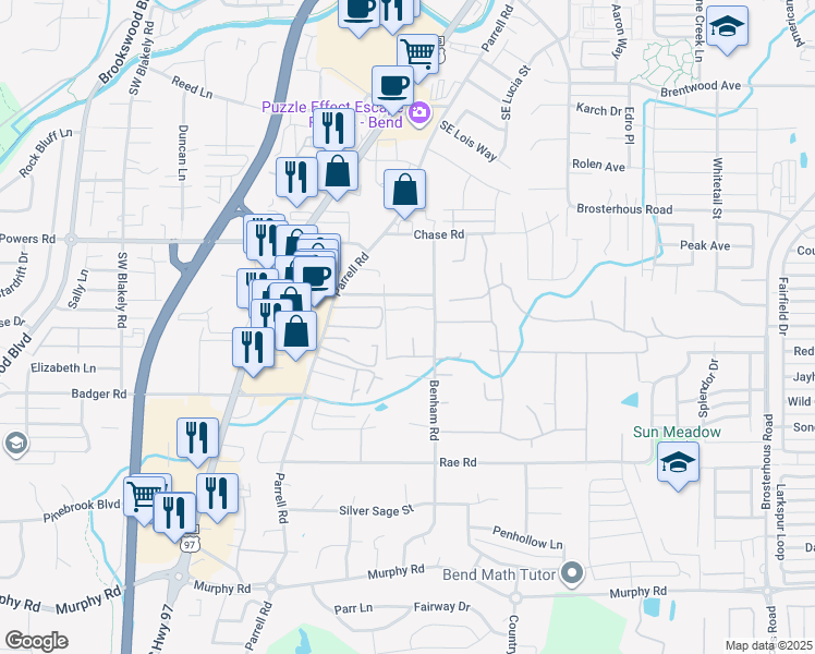 map of restaurants, bars, coffee shops, grocery stores, and more near 61303 Ring Bearer Court in Bend