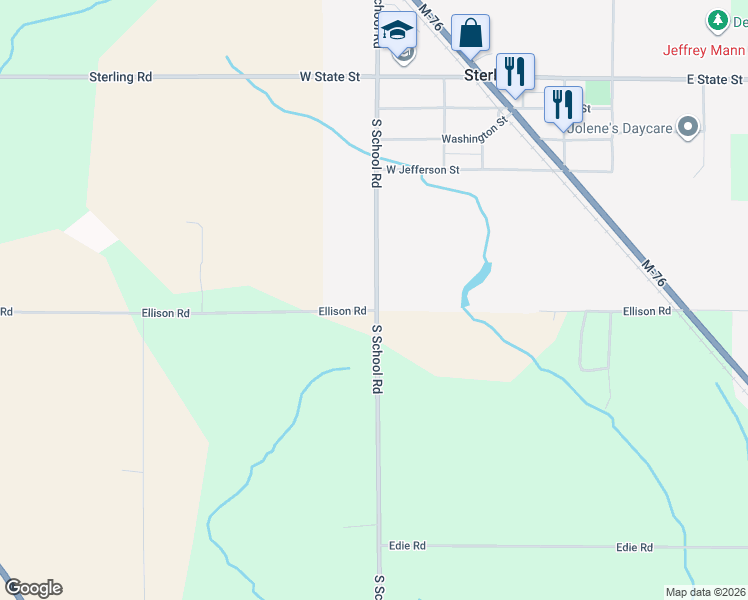 map of restaurants, bars, coffee shops, grocery stores, and more near 5500 Ellison Road in Sterling