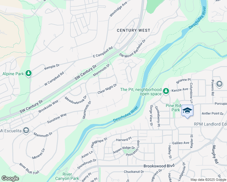 map of restaurants, bars, coffee shops, grocery stores, and more near 19635 Clear Night Drive in Bend