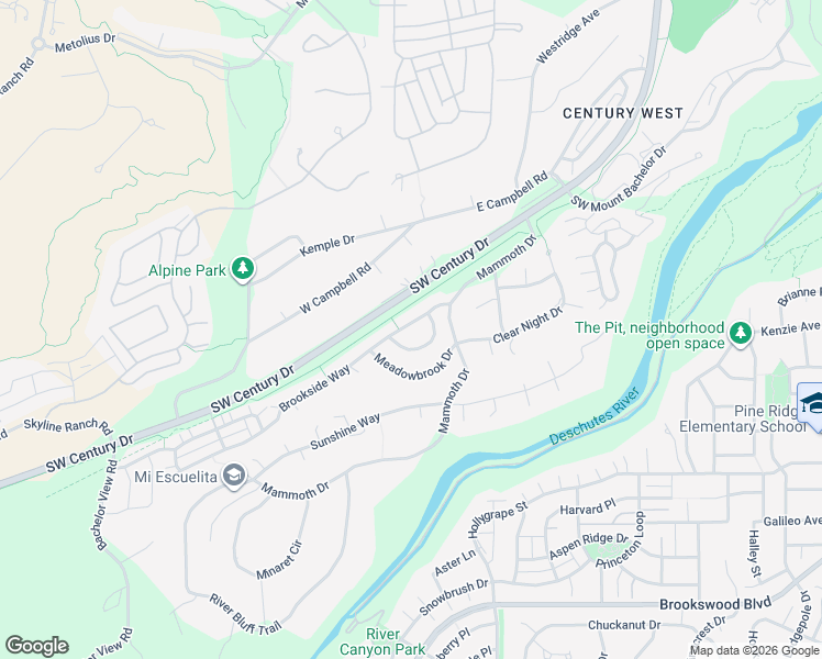 map of restaurants, bars, coffee shops, grocery stores, and more near 19561 Brookside Way in Bend