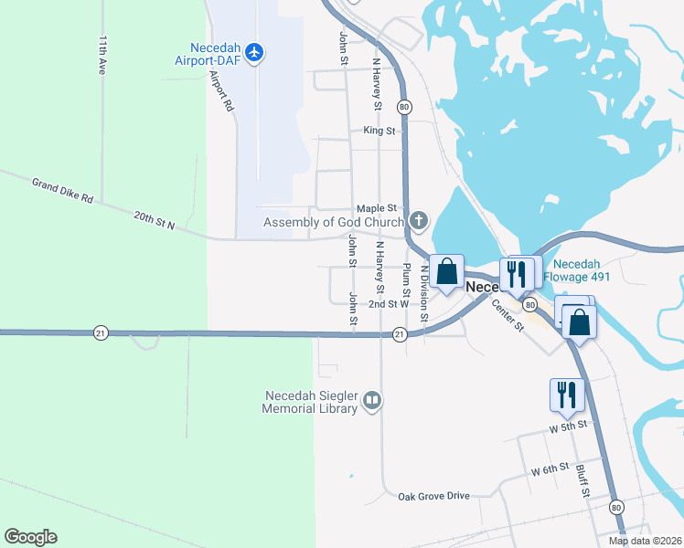 map of restaurants, bars, coffee shops, grocery stores, and more near 701 1st Street West in Necedah